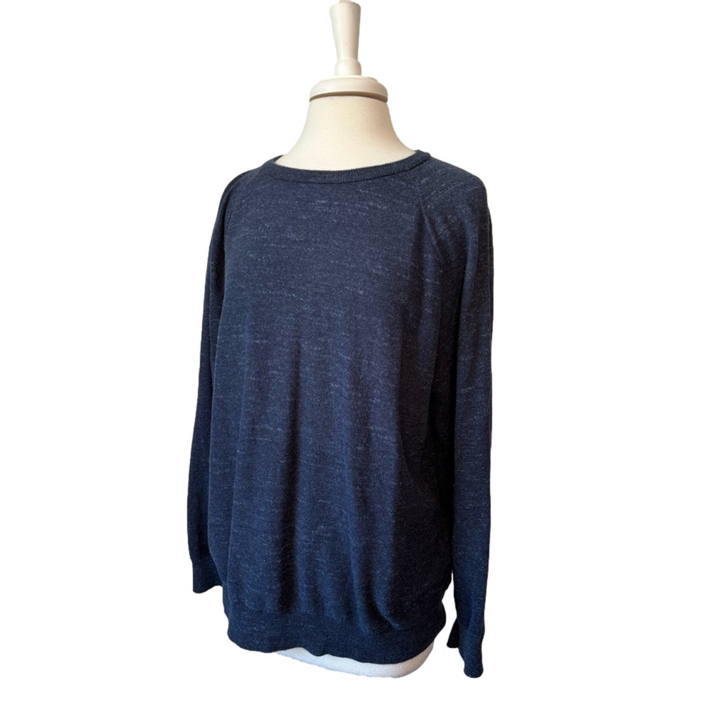 J. Crew Mens XL Preppy Heathered Navy Cotton Crew Neck Pullover Sweater Academia